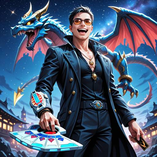 Young man with dragon and futuristic game device