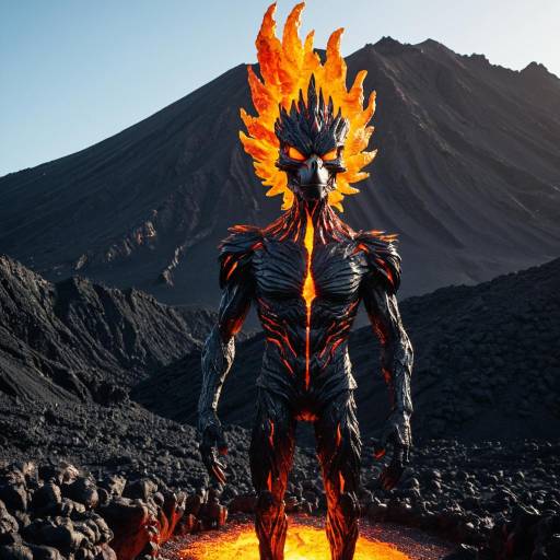 Molten Lava Phoenix Creature Near Volcano