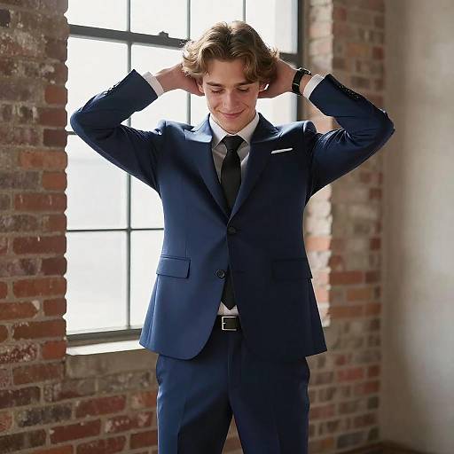 Young Man in Sunlit Brick Room