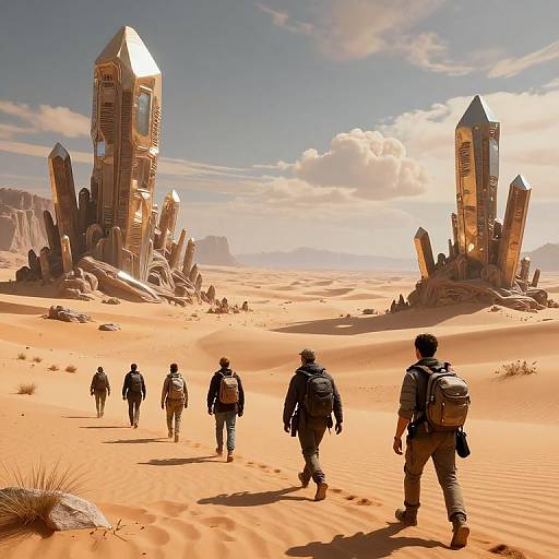 Futuristic Guides in Alien Desert