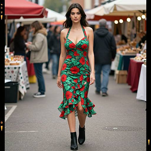 Romantic Floral Midi Dress Street Style