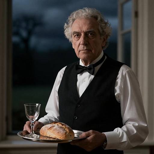 Elderly Gentleman Serving on Stormy Night