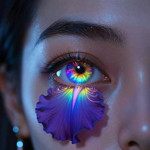 Cyberpunk Rainbow Iris Eye Close-Up