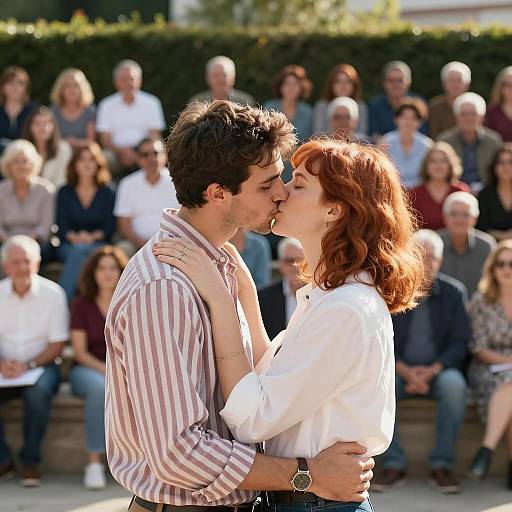 Couple Kissing in Front of Audience