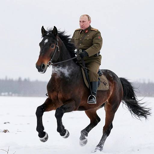 Putin Riding Black Horse in Siberia