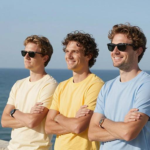 Three Men Smiling by the Ocean