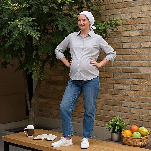 Pregnant Woman Standing Confidently Indoors