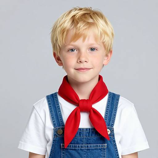 Blonde Boy in Blue Overalls
