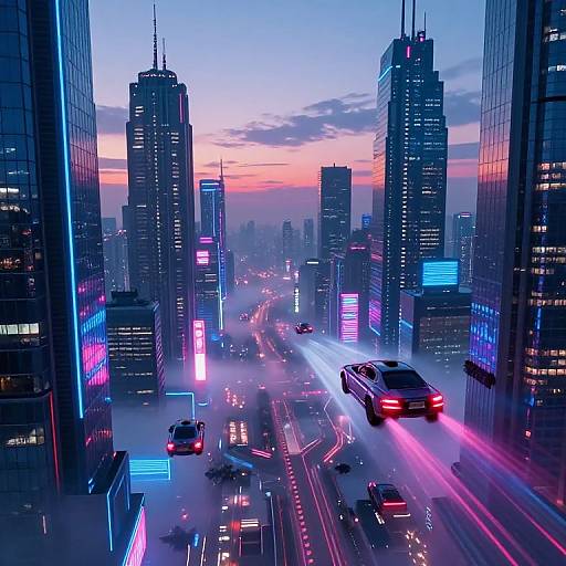 Futuristic Cyberpunk Cityscape at Dusk