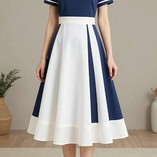 Woman in Blue and White Dress