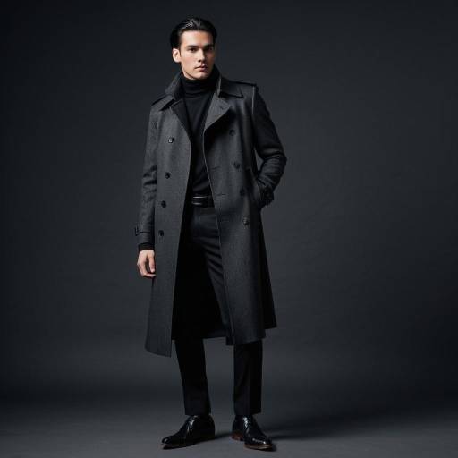 Elegant man in black wool trench coat