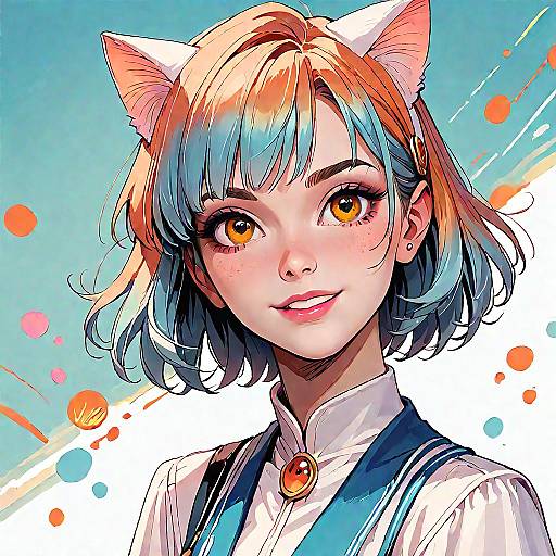 Smiling Anime Girl with Cat Ears