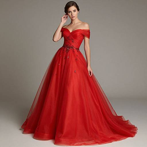 Elegant Woman in Vibrant Red Prom Dress