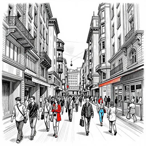 Urban Street Scenes Ink Drawing