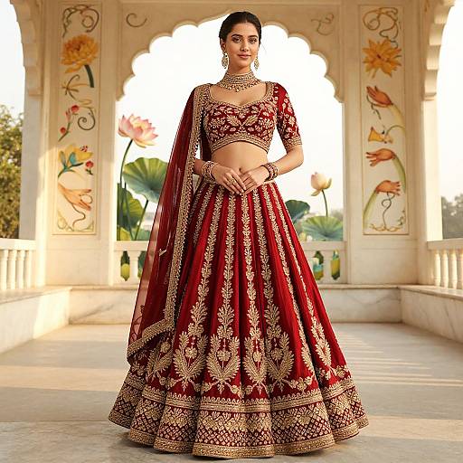 Elegant Woman in Red Lehenga Choli