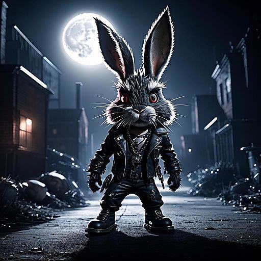 Edgy Punk Rabbit Under Full Moon