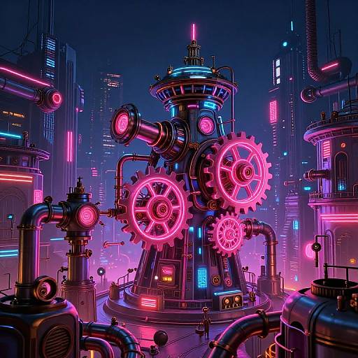 Neon Steampunk Cyberpunk Cityscape