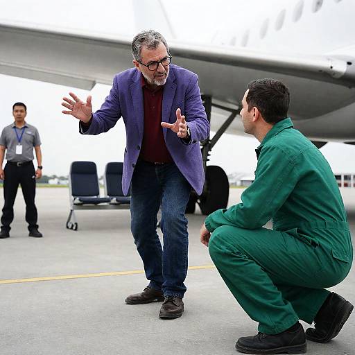 Animated Discussion in Airplane Hangar