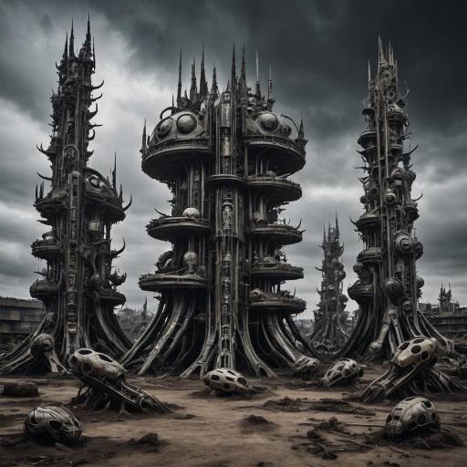 Dystopian Wasteland in H.R. Giger Style Dystopian Wasteland in H.R. Giger Style