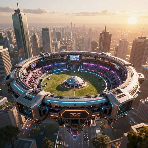 Cybernetic Tournament Arena at Sunset