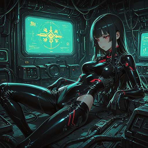 Cyberpunk Cyborg Mechanic with Hime Cut