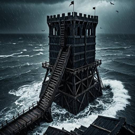 Medieval Siege Tower on Stormy Sea