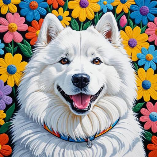 Pop Art Samoyed with Colorful Flowers