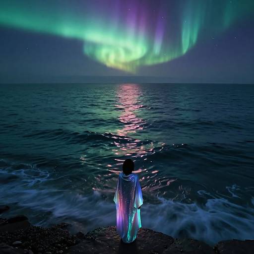 Ethereal Moonlit Seascape with Aurora