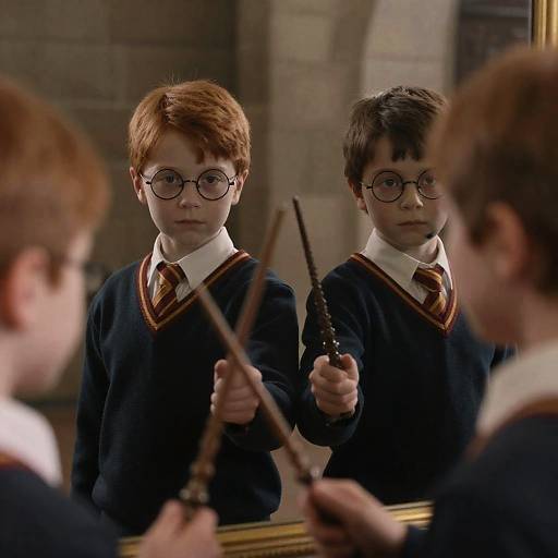Two Boys Holding Magic Wands in Mirror