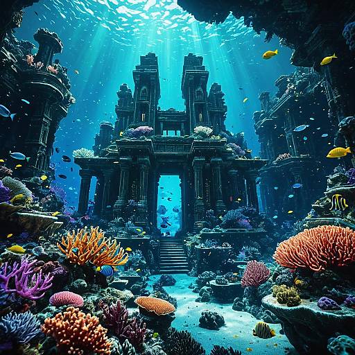 Ancient Underwater City with Glowing Coral Reefs