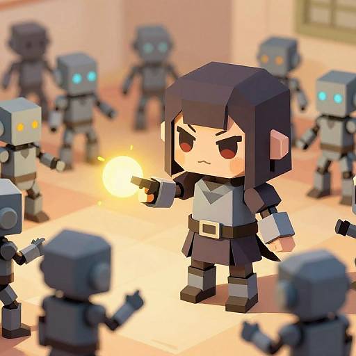 Low-Poly Commander Leading Robot Army