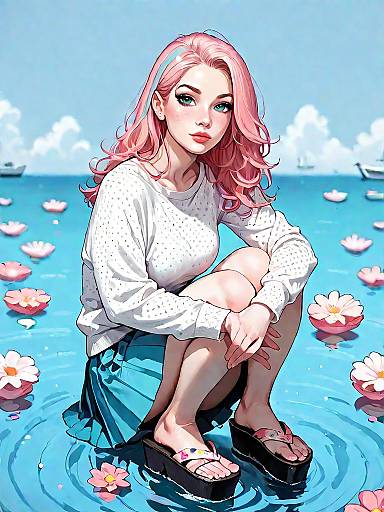 Young Woman by the Water with Pink Hair
