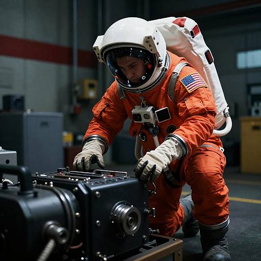 Astronaut in Industrial Mechanical Setting