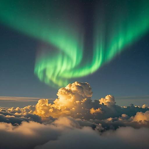Vivid Auroras Over Golden Clouds
