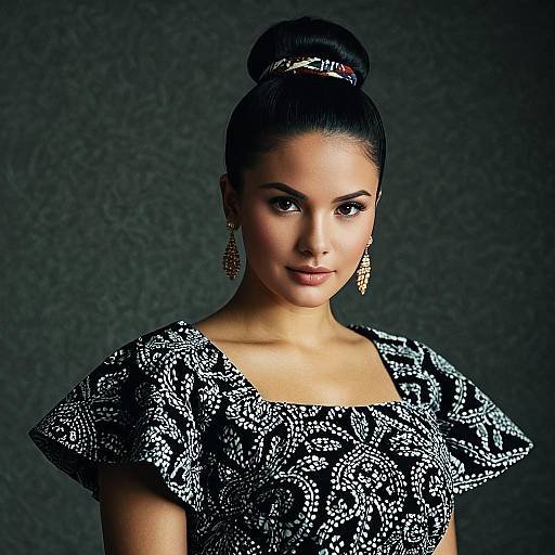 Woman in Black and White Ankara Dress with Hair Bun