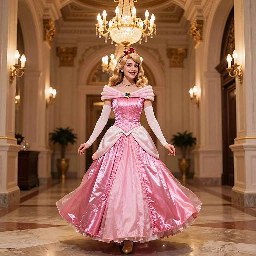 Pink Disney Princess in Elegant Hall