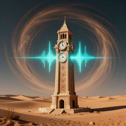 Surreal Clock Tower in Desert Vortex