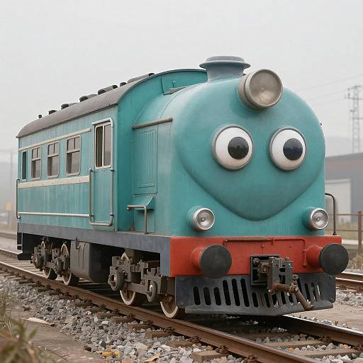 Whimsical Cartoon Train in Foggy Setting