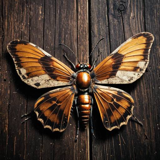 Rusty Metallic Insect on Wooden Surface
