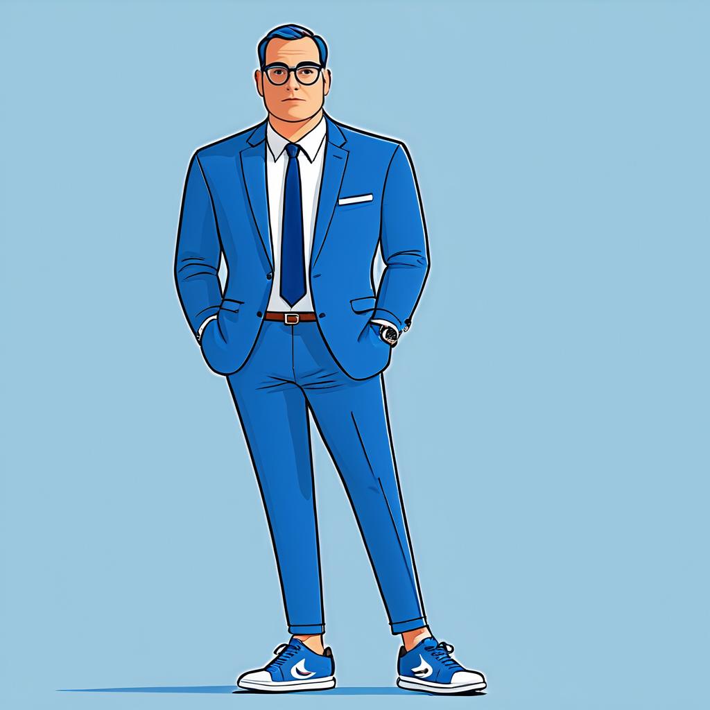 Stylish Cartoon Man in Blue Suit