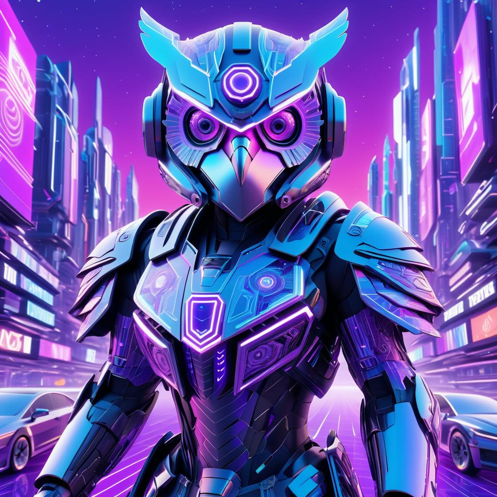 Futuristic Cybernetic Owl in Cityscape