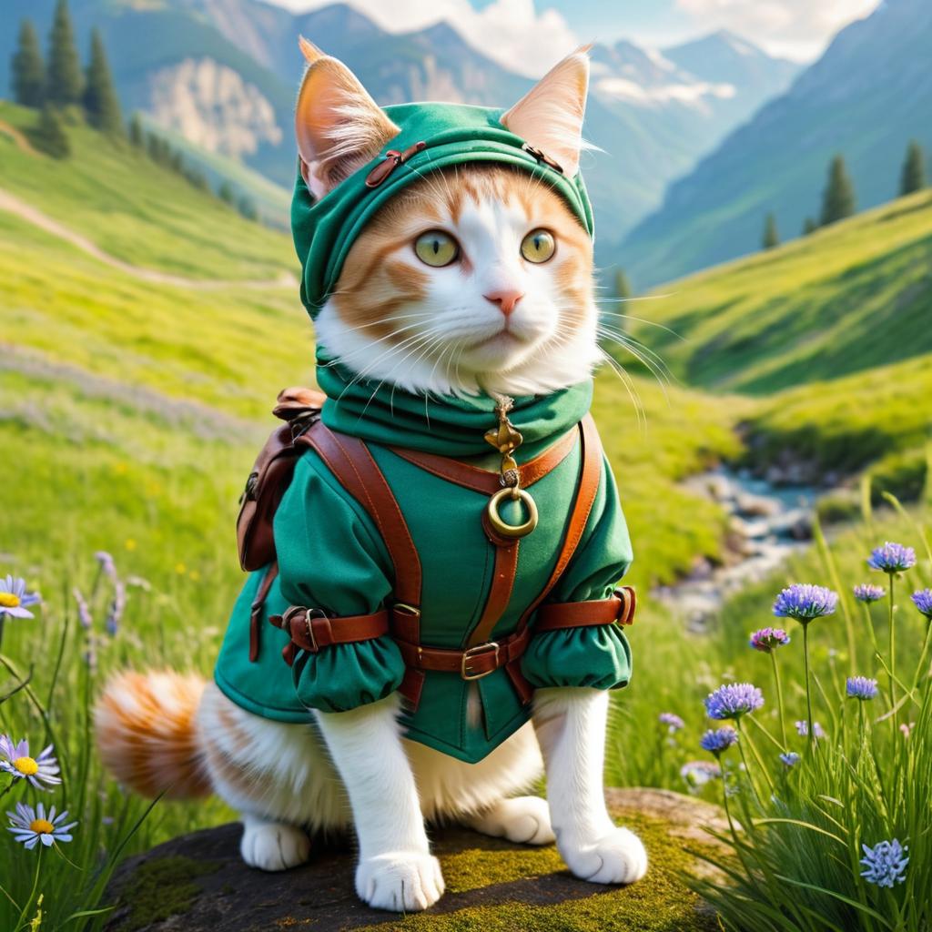 Whimsical Cat Adventurer Outfit in Meadow