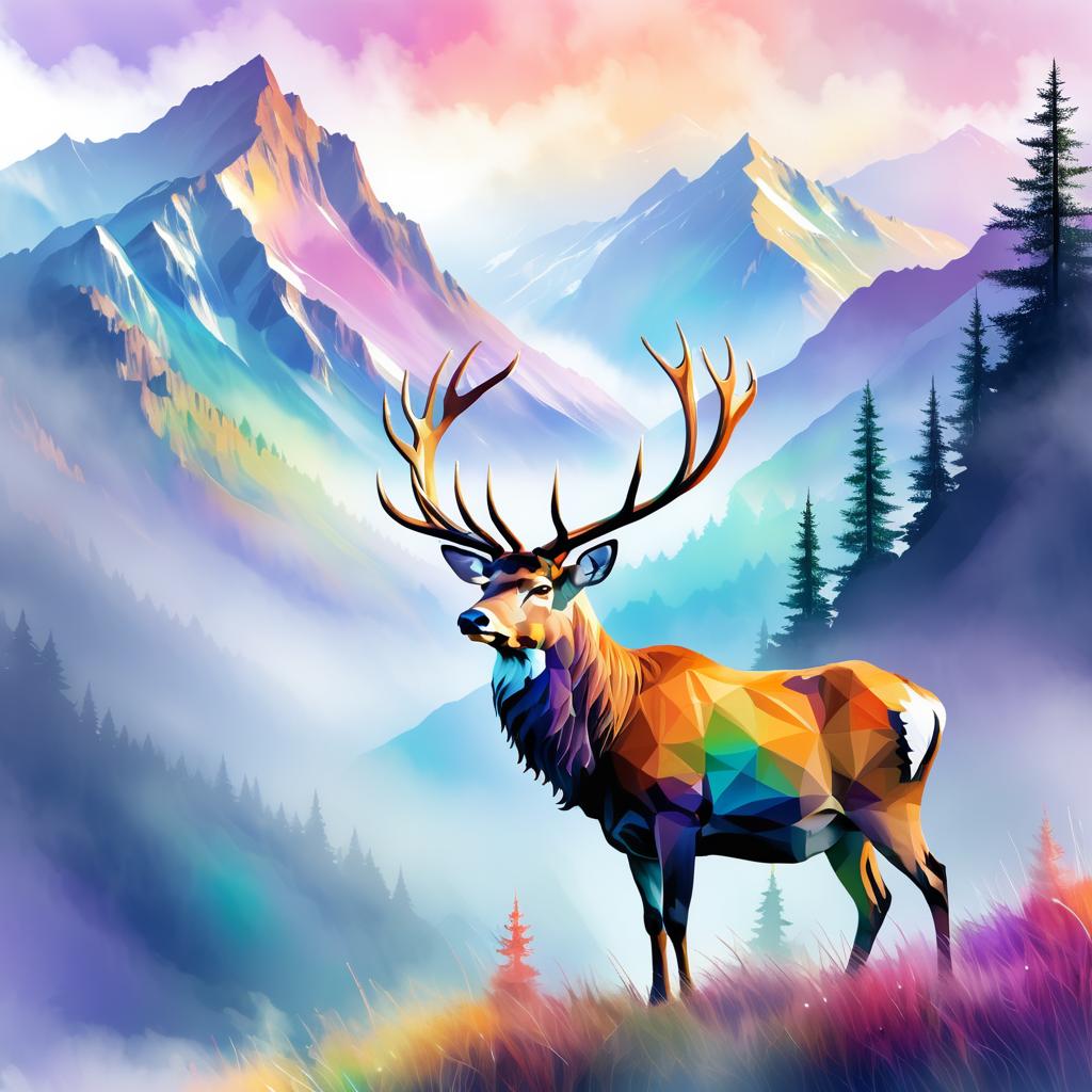 Majestic Stag in Misty Mountain Landscape