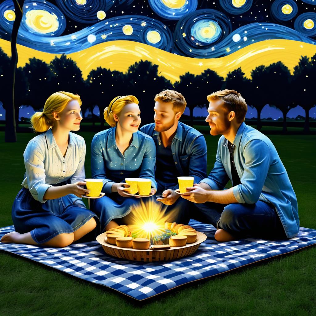 Modern Picnic under Van Gogh's Starry Night