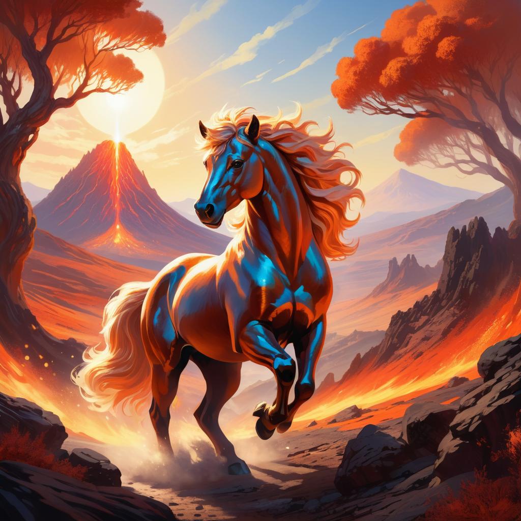 Mystical Centaur-Bear in Volcanic Landscape