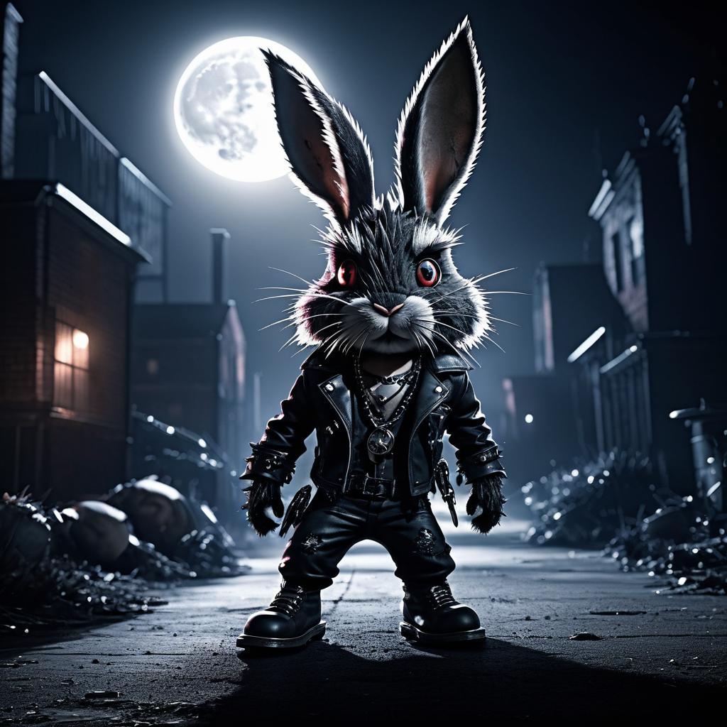 Edgy Punk Rabbit Under Full Moon