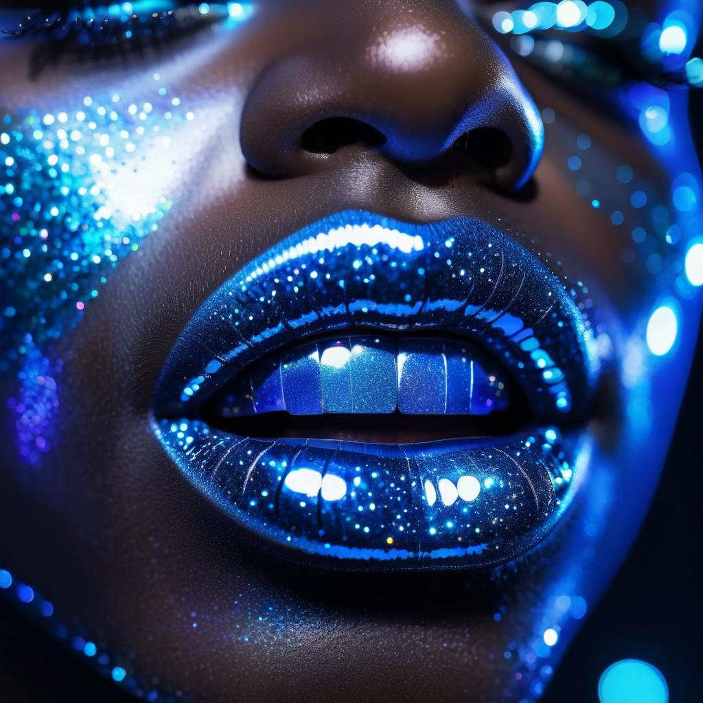 Glamorous Holographic Blue Lips Portrait