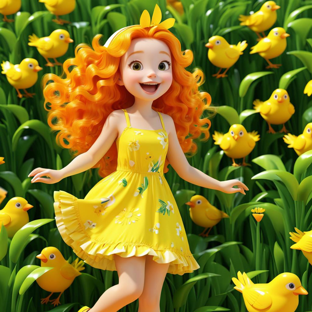 Cheerful Animated Bird in Summer Dress