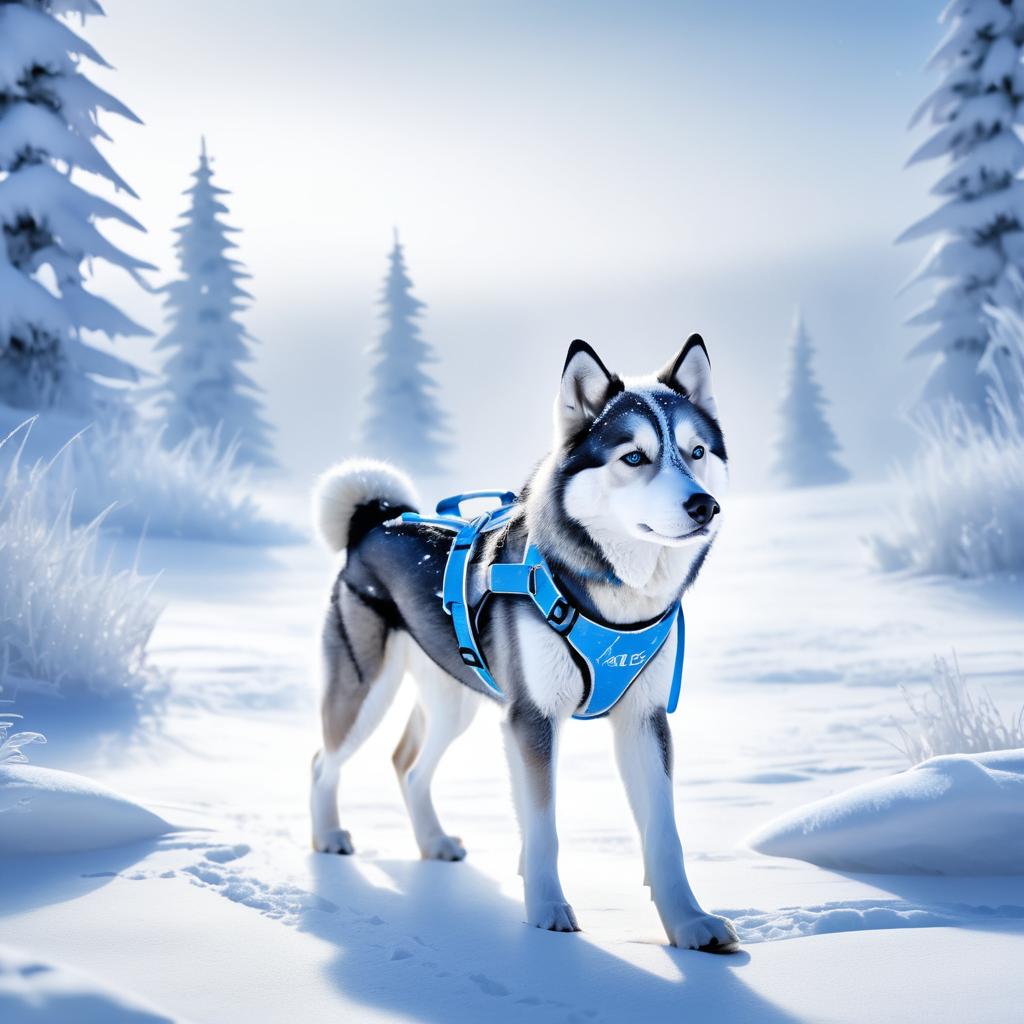 Serene Sled Dog in Winter Wonderland