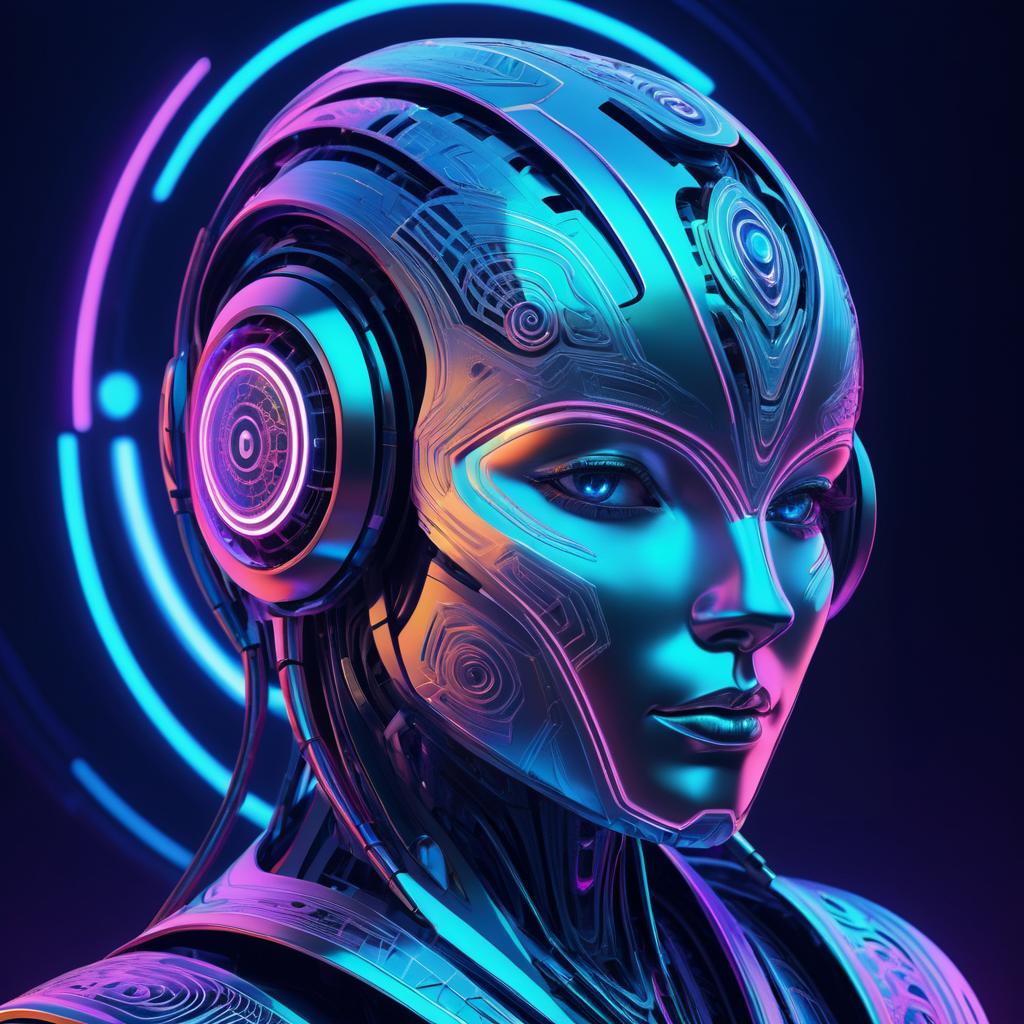 Futuristic Robot Concept Art in Neon